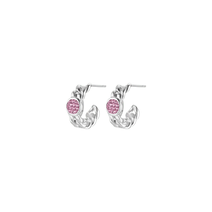 BOUCLES D'OREILLES FEMME EN ACIER AVEC CRISTAUX ROSES