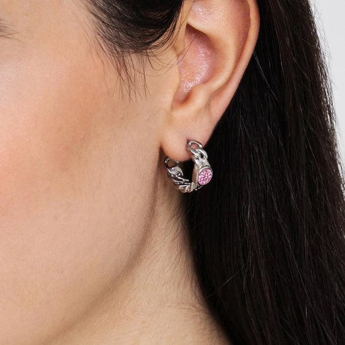 BOUCLES D'OREILLES FEMME EN ACIER AVEC CRISTAUX ROSES