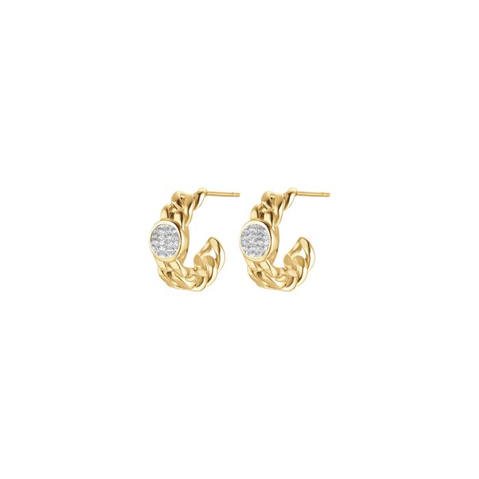 BOUCLES D'OREILLES FEMME EN ACIER IP DORÉ ET CRISTAUX BLANCS