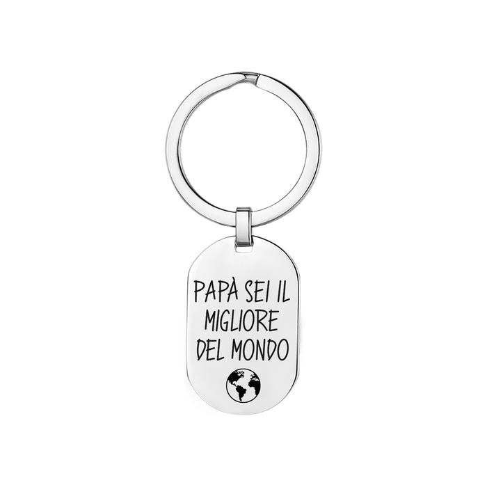 MEN'S KEY RING IN STEEL WITH BLACK ENAMEL "DAD YOU'RE THE BEST IN THE WORLD"