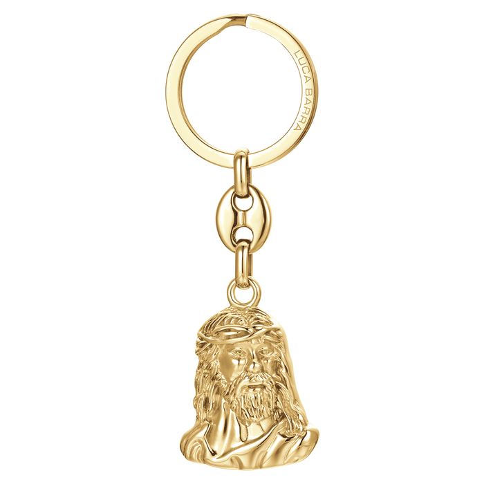 MEN'S KEY RING IN IP GOLD STEEL HOLY FACE