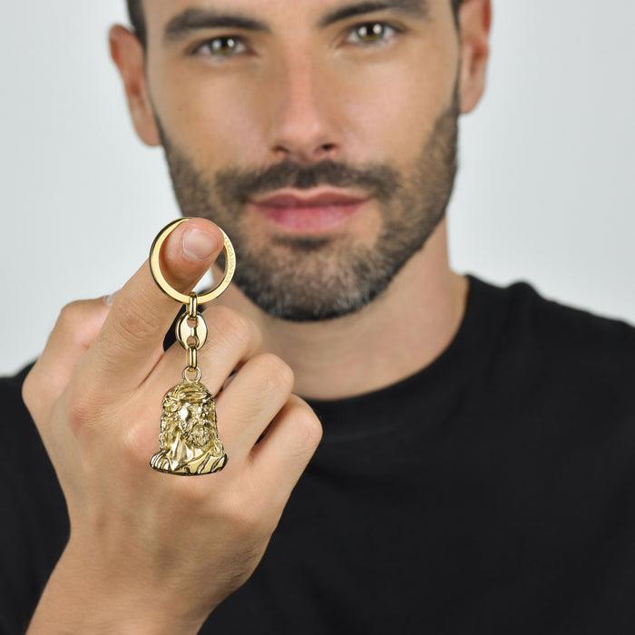 MEN'S KEY RING IN IP GOLD STEEL HOLY FACE