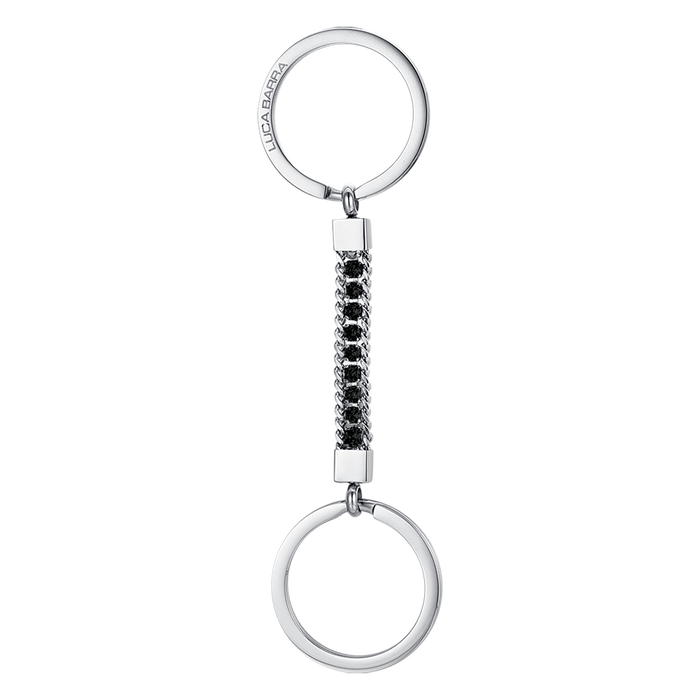 MEN'S KEY RING IN STEEL ELEMENT WITH BLACK CRYSTALS