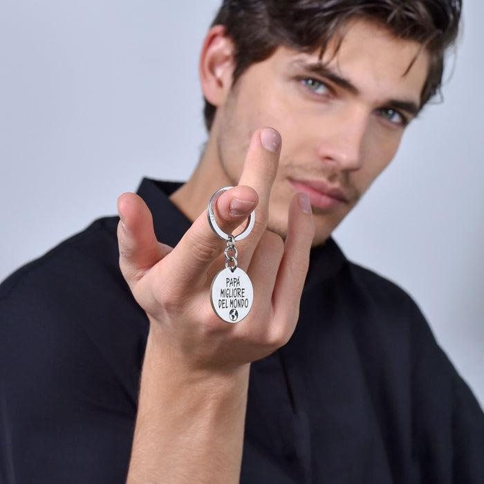 MEN'S STEEL KEY RING BEST DAD IN THE WORLD