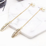Steampunk Golden Feather Earrings - Long Dangle Victorian Jewelry - Vignette | Steampunk Store