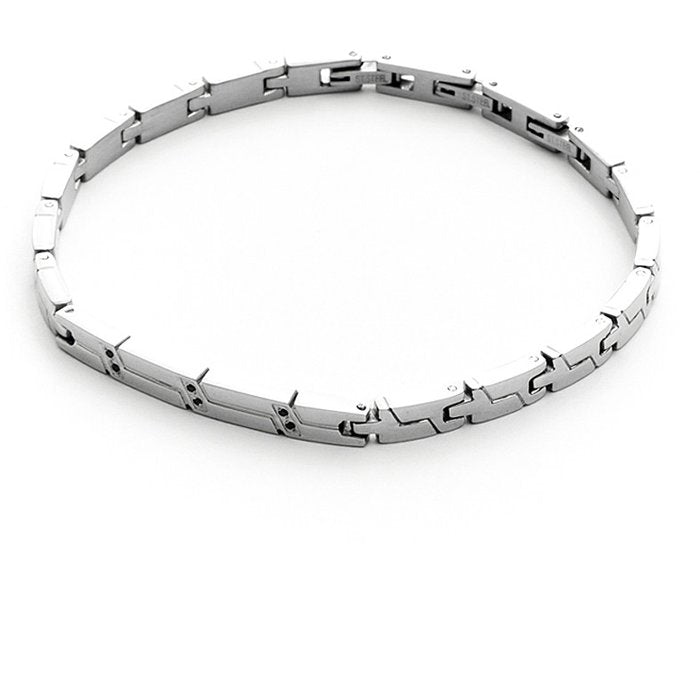 Bracelet central en maille rayée strass noirs