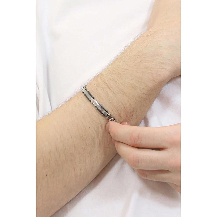 Steel bracelet with chain link and black ceramic inserts