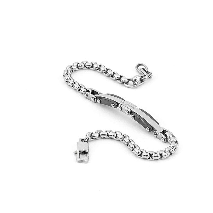 Steel bracelet with chain link and black ceramic inserts
