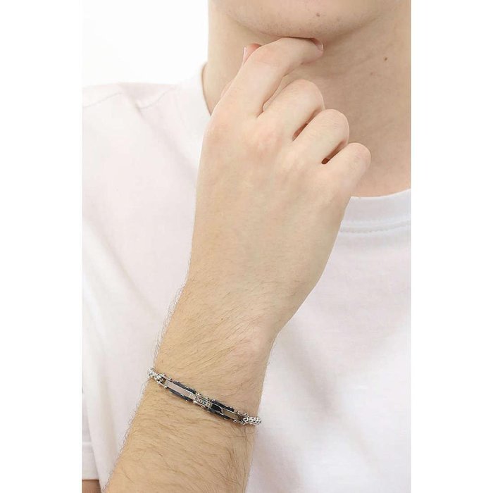 Steel bracelet with chain link and blue ceramic inserts