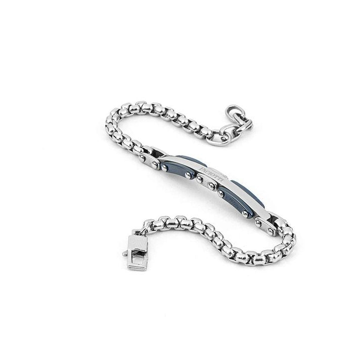 Steel bracelet with chain link and blue ceramic inserts
