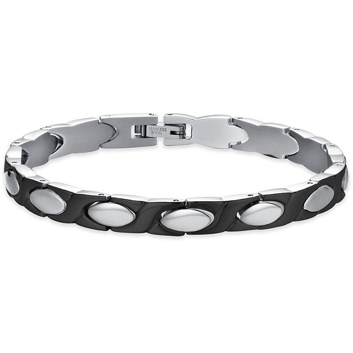 MEN'S BRACELET IN IP BLACK STEEL WITH STEEL ELEMENTS