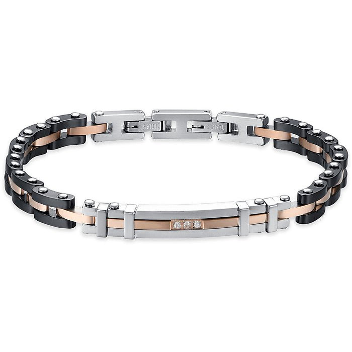 BRACELET HOMME EN ACIER IP ROSE ET CÉRAMIQUE NOIRE AVEC ÉLÉMENTS EN ACIER