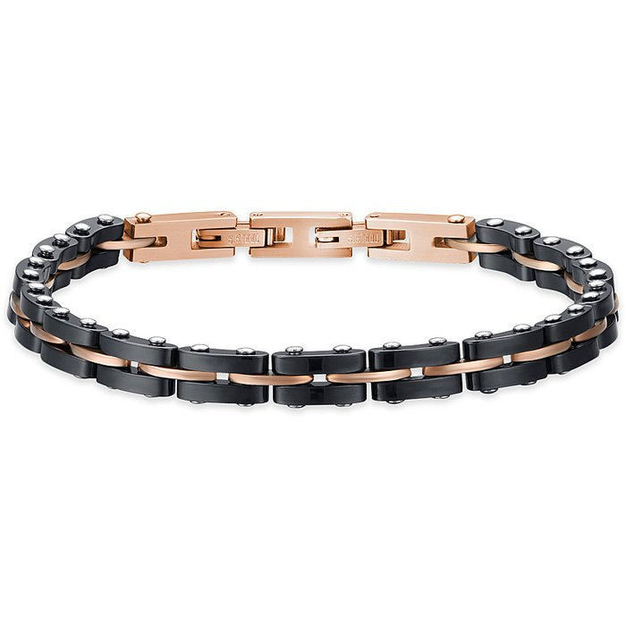 BRACELET HOMME EN ACIER ROSE IP ET CÉRAMIQUE NOIRE