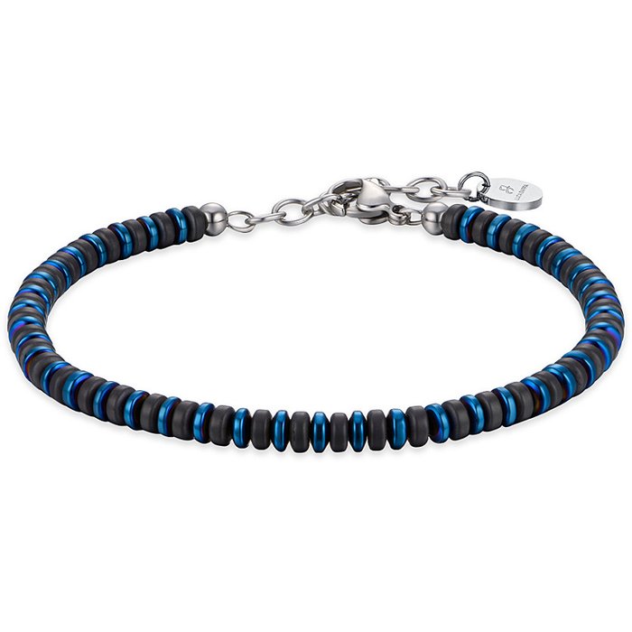BRACCIALE UOMO IN ACCIAIO CON EMATITE NERA E BLU