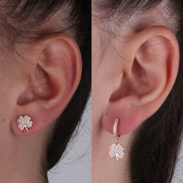 Boucles d'oreilles créoles en argent 925 avec pendentif trèfle à quatre feuilles et zircons blancs