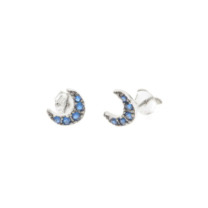 Orecchini in Argento 925 a forma di luna con cristalli blu