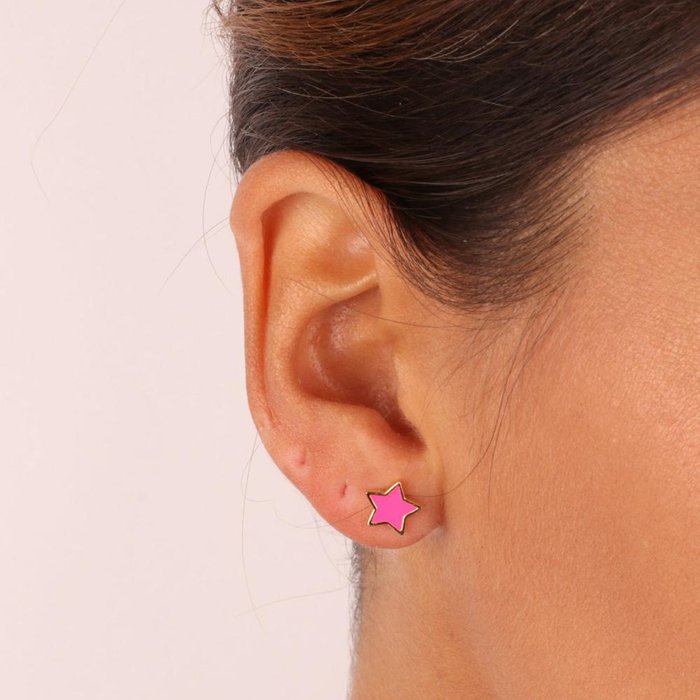 Orecchini in Argento 925 a stella con smalto fucsia