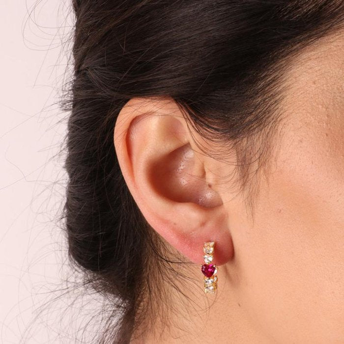 925 Silver Hoop Earrings Studded with Heart-Shaped Zirconia