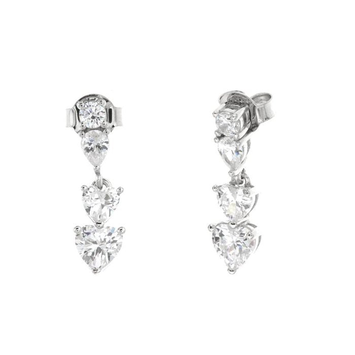 925 Silver Earrings with White Zirconia Heart Pendants