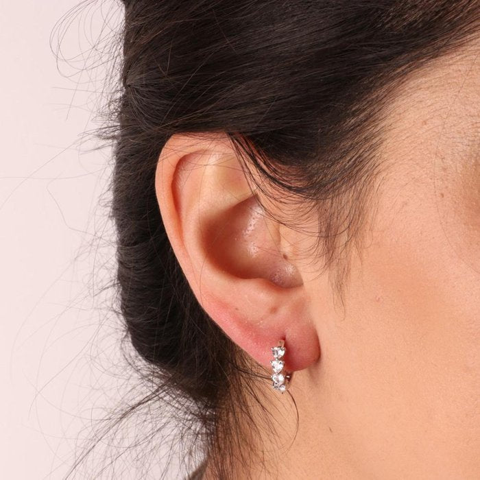 Boucles d'oreilles à clipser en argent 925 avec zircone en forme de cœur