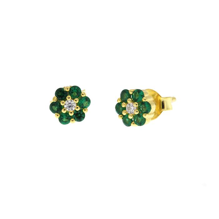 Boucles d'oreilles en argent 925 avec points lumineux floraux verts sur le lobe