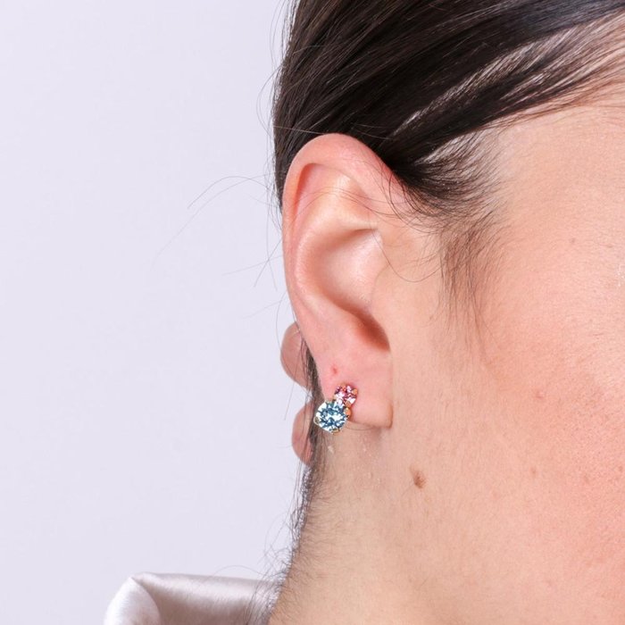 Boucles d'oreilles à tige en argent 925 avec cristaux roses et bleus