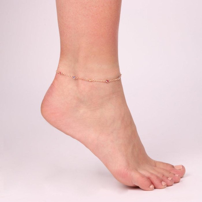 925 Silver Anklet with White and Multicolor Crystals