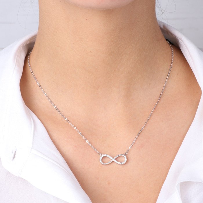 925 Silver Necklace with Infinity Symbol and White Zircons