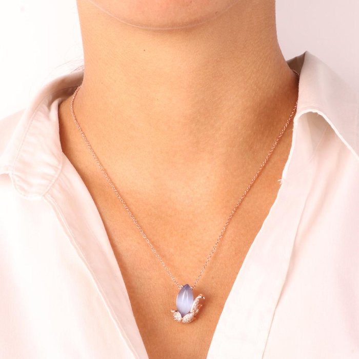 Collana in Argento 925 con pendente impreziosito da pietra effetto occhio di gatto