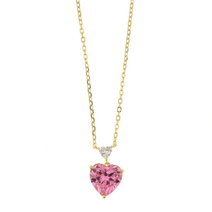 925 Silver Necklace with White and Pink Zirconia Hearts