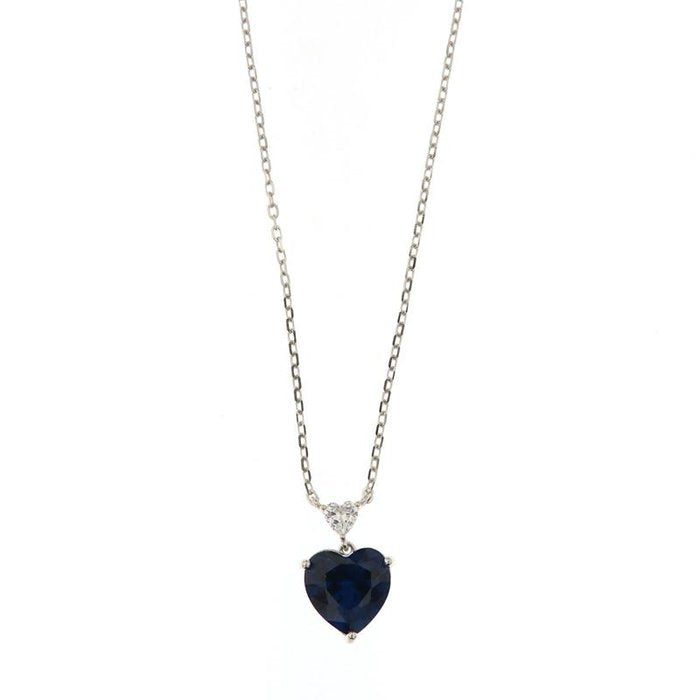 925 Silver Necklace with White and Blue Zircon Hearts