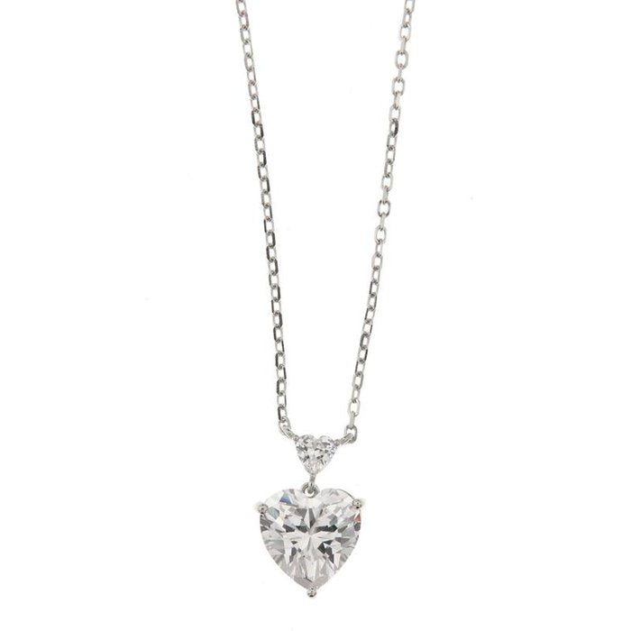 925 Silver Necklace with White Zirconia Hearts