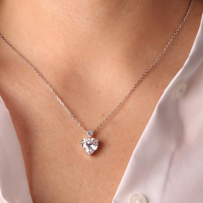 925 Silver Necklace with White Zirconia Hearts