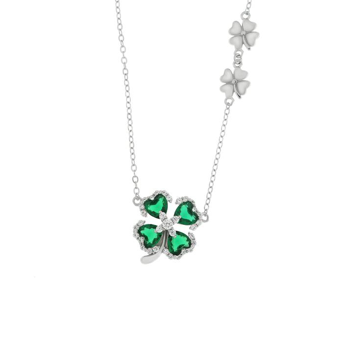Collier en argent 925 avec fleur verte