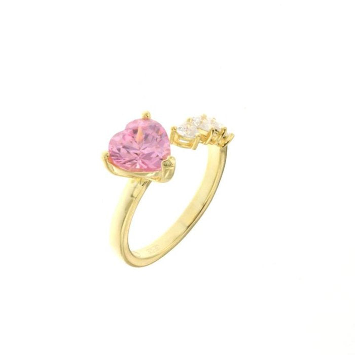 Bague en argent 925 avec cœurs en zircon rose et blanc