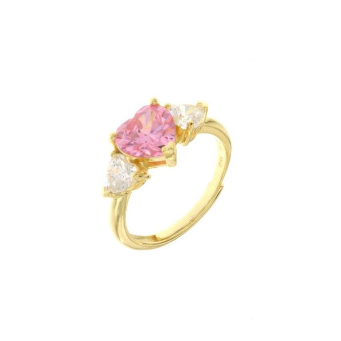 925 Silver Ring with White and Pink Zirconia Hearts