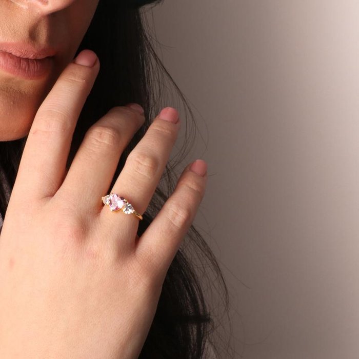 925 Silver Ring with White and Pink Zirconia Hearts