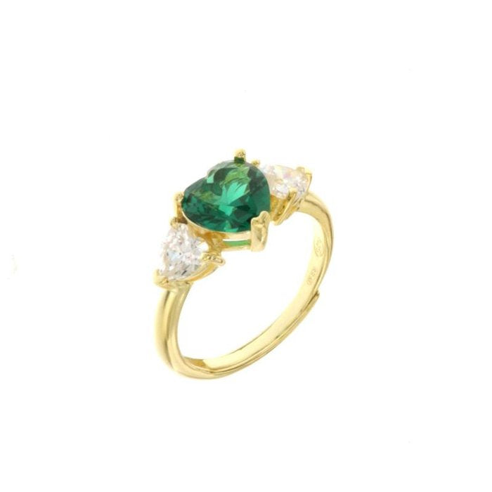 Bague en argent 925 avec cœurs en zircone blanche et verte