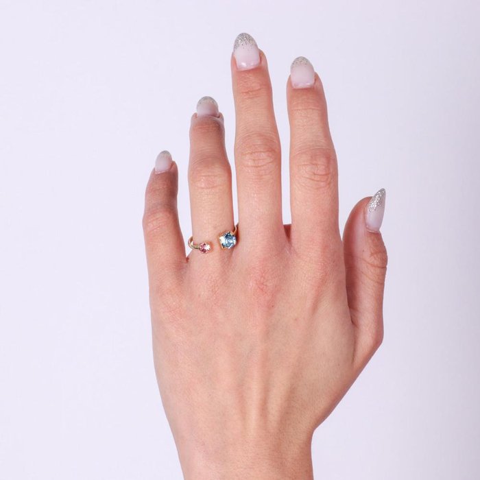 Anello in Argento 925  con cristalli rosa e azzurro