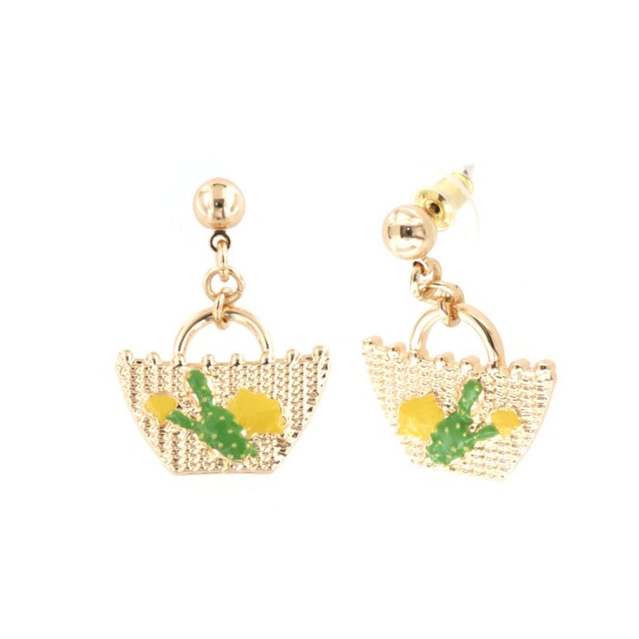 Boucles d'oreilles en métal avec panier suspendu, figue de Barbarie et citrons de Sicile