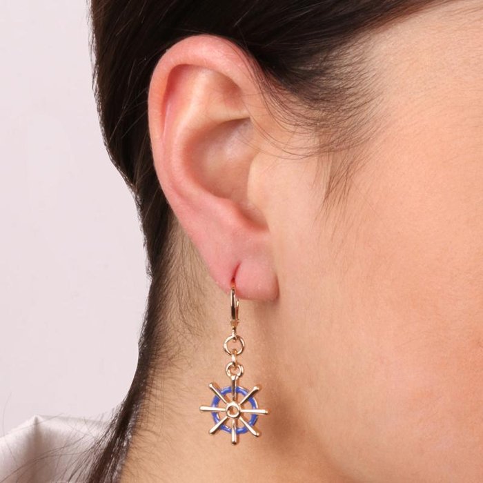 Metal earrings with rudder pendant
