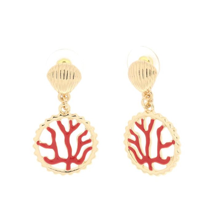 Metal earrings with red coral