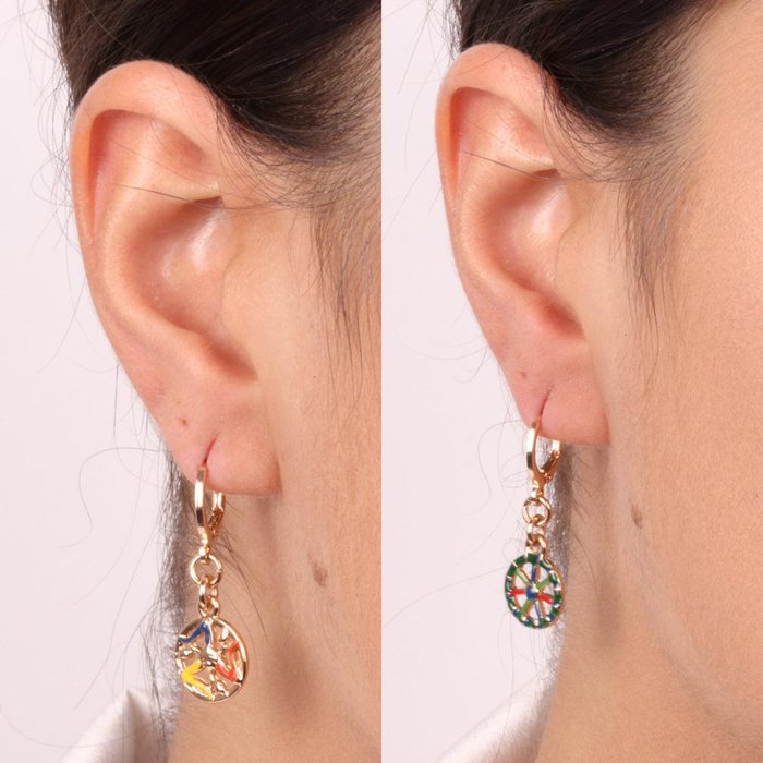 Boucles d'oreilles en métal avec roue de chariot sicilien et trinacria