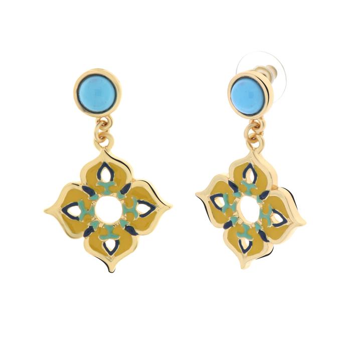 Boucles d'oreilles en métal avec pendentif croix orné de majolique