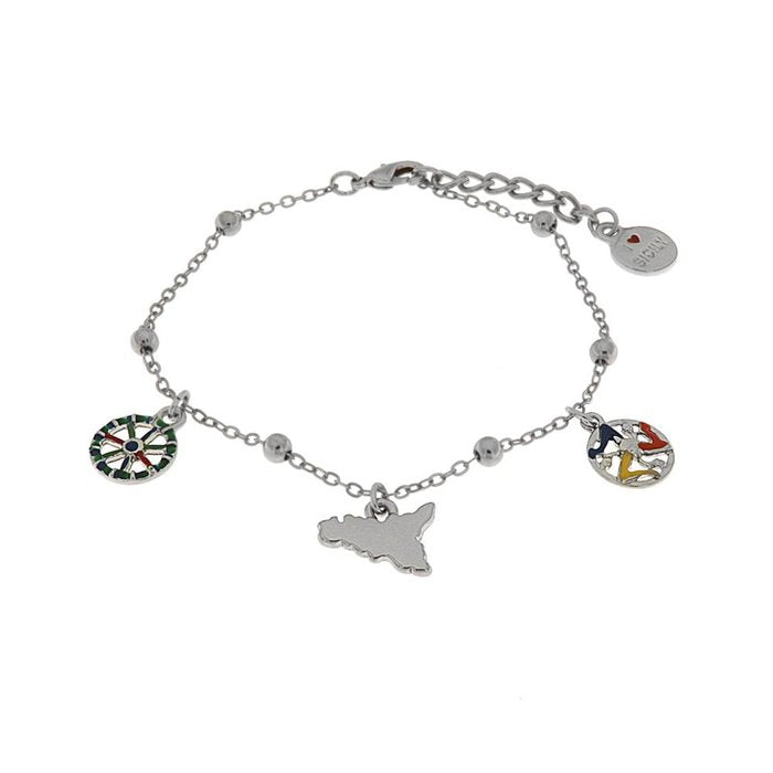 Bracelet de cheville en métal avec breloques Sicile et roue de charrette, orné d'émaux colorés