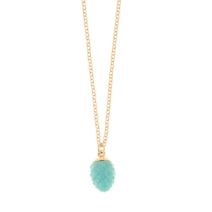 Collier en métal avec pendentif en forme de pomme de pin porte-bonheur émaillé en turquoise