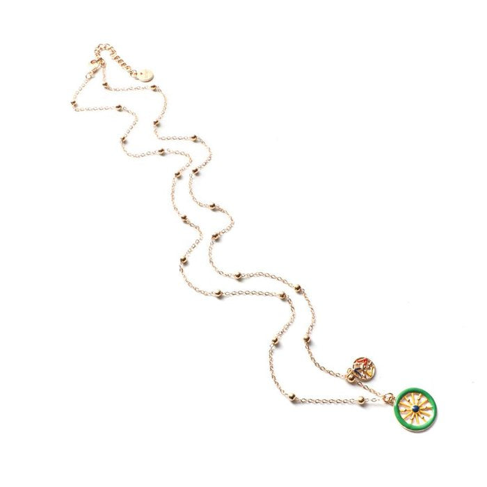 Collana in Metallo con ruota del carretto siciliano e simbolo Trinacria impreziositi da smalti colorati