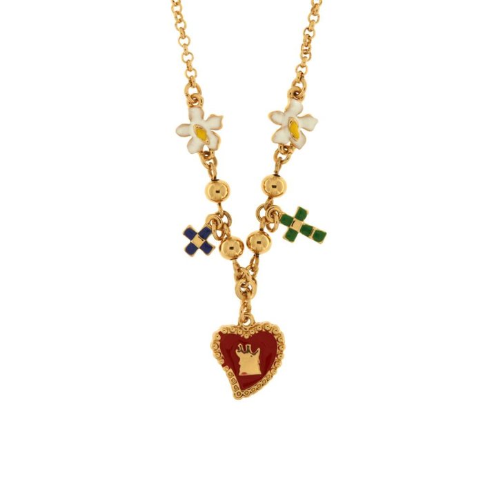 Metal Necklace with Flowers, Crosses and Sacred Heart Pendants