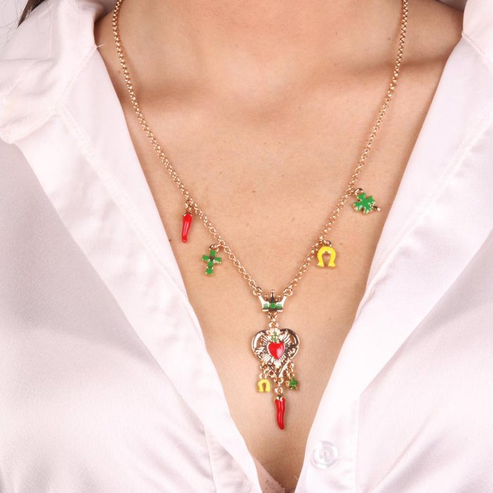 Metal Necklace with Sacred Lucky Symbols