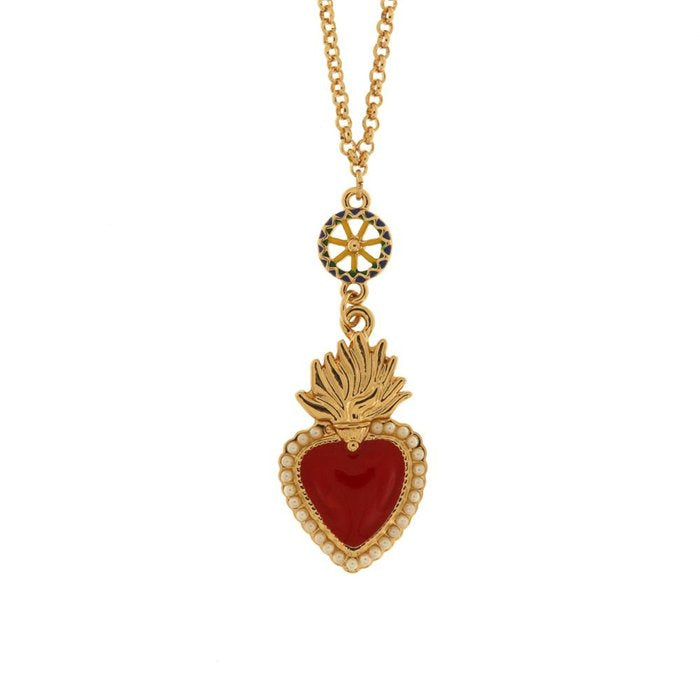 Metal Necklace with Sacred Heart and Sicilian Cart Wheel
